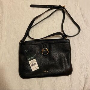 Lauren Ralph Lauren horse bit pebbled, leather Crossbody bag black